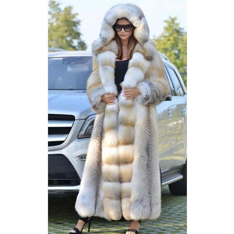 Exquisite Women's Winter Wear: Faux Fur Hooded Coat for High Street Style and Warmth.