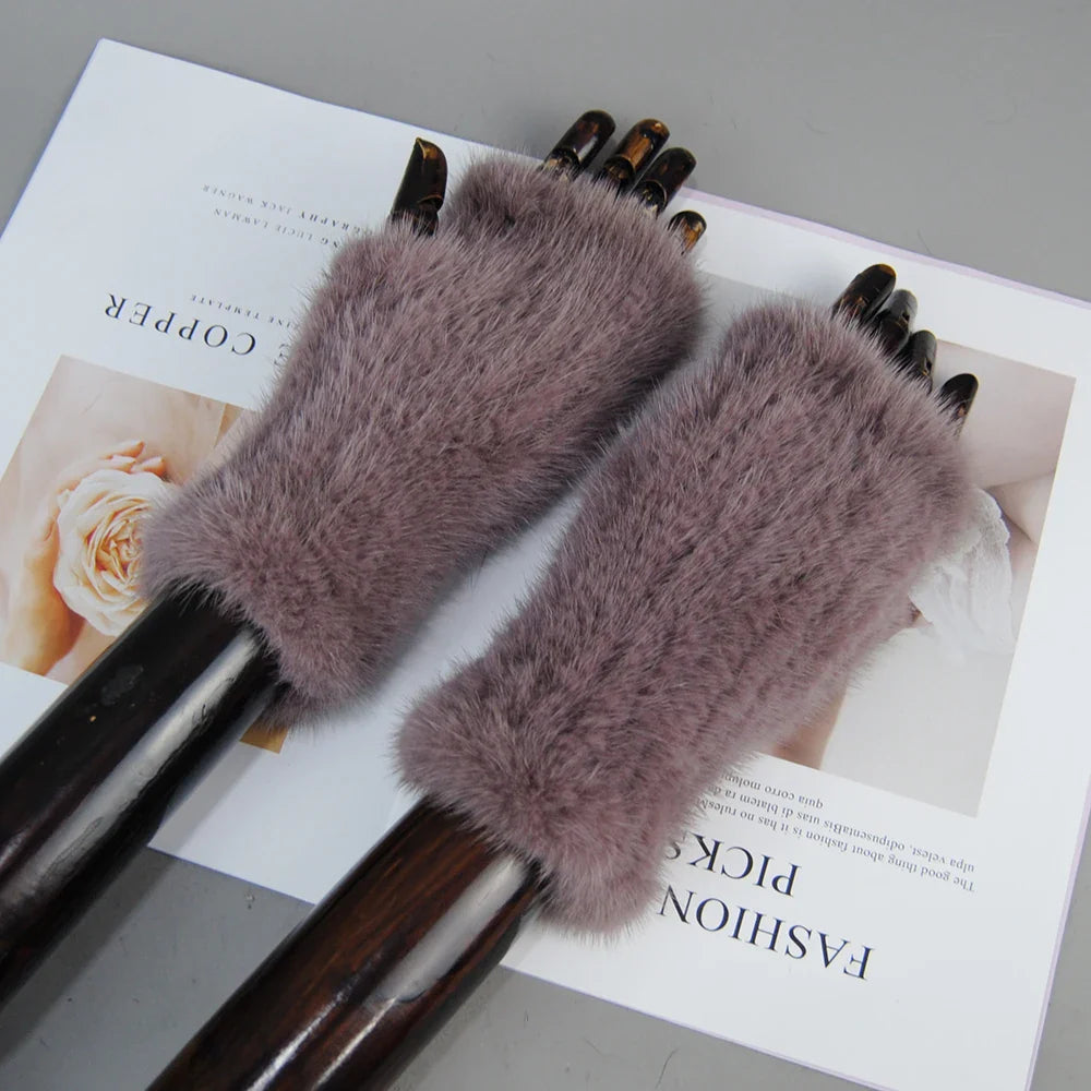 Fashionable Women's Half Finger Gloves in genuine mink fur, designed for style and comfort in cold weather.
