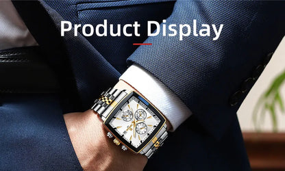 Men's luxury smart watch laid against an elegant background, highlighting its robust features and water resistance up to 3 Bar.