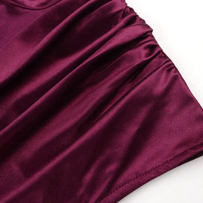 Burgundy Plus Size 4XL Bodycon Dress featuring sophisticated turtleneck, elegant slit, and decadent folds, perfect for evening wear and cocktail events.