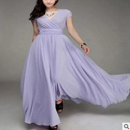 Beautifully designed ankle-length chiffon dress for women, offering a chic A-line silhouette with a graceful empire waistline, perfect for middle-aged elegance.