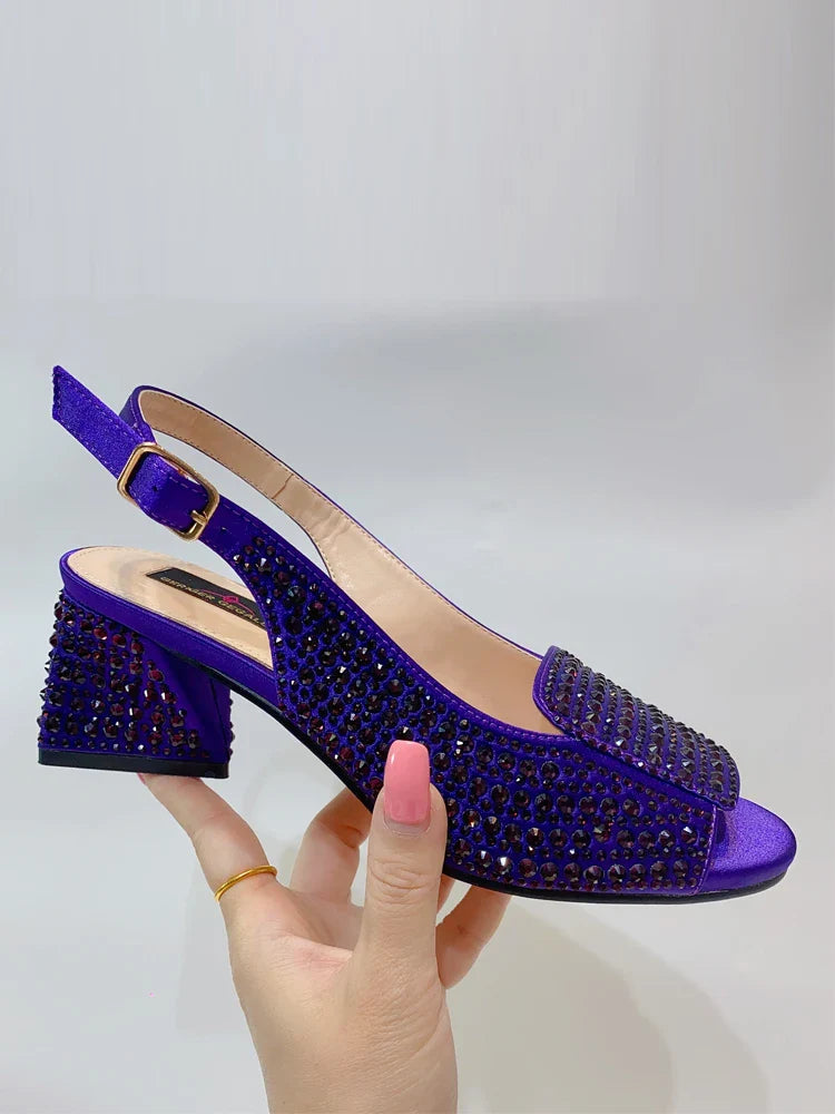 Fashionable gold peep toe pumps with cross-tied design, high square heel, crafted for luxury and comfort, suitable for spring and autumn.