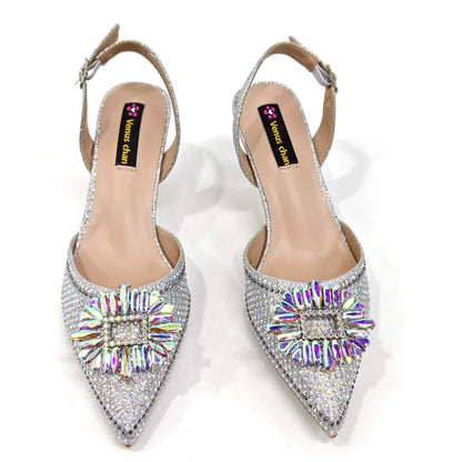 Close-up view of elegant women's party shoes in mixed colours, designed for comfort and fashion appeal.