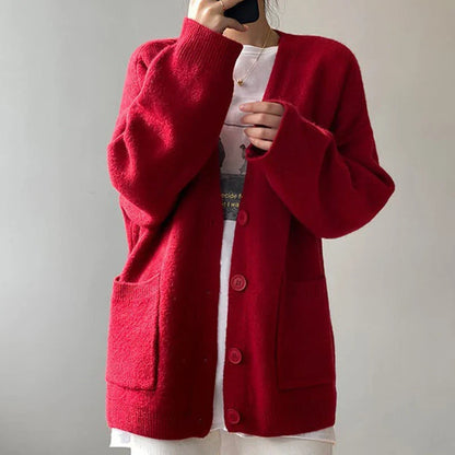 Premium quality long-sleeve knitted cardigan for women, featuring a fresh yellow hue and classic design, a must-have for elegance and warmth.