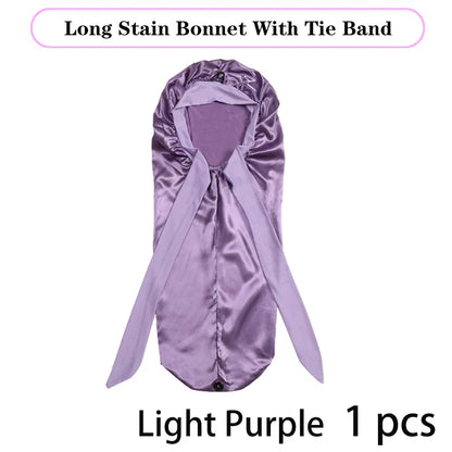 Chic and spacious satin bonnet designed for curly hair, offering comfort and style for a restful night's sleep.