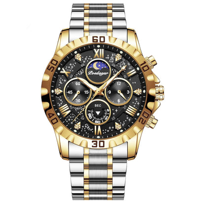 Elegant stainless steel band of the luxury men's sports watch, designed for durability and style, suitable for both casual and formal occasions.