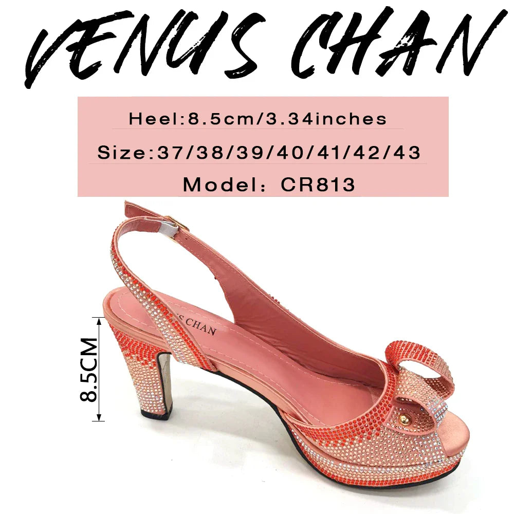 Venus Chan super high heel shoes in elegant peach colour, a luxurious choice for weddings and elegant occasions.
