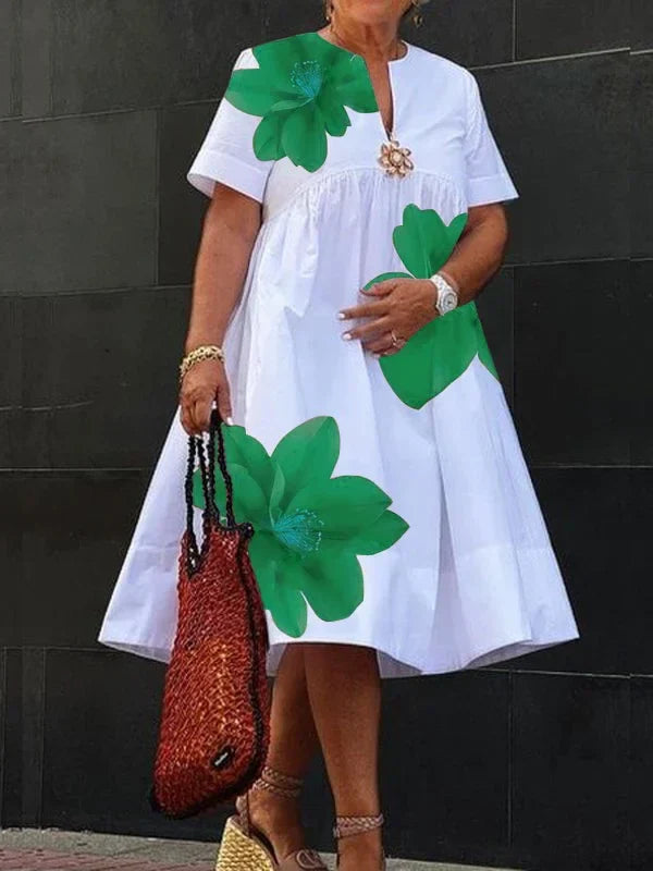 Luxurious A-Line Fit Modigirl Plus Size Midi Dress featuring a Stunning Floral Pattern and Comfortable Loose Fit, Ideal for Everyday Glamour.