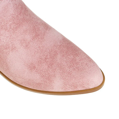 Fashion-forward brown PU leather knee-high boots, designed for women who appreciate contemporary western aesthetics.