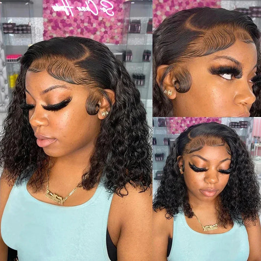 Gorgeous deep wave lace front bob wig, 14 inches in length, made with Brazilian Remy hair for an elegant and sophisticated look.