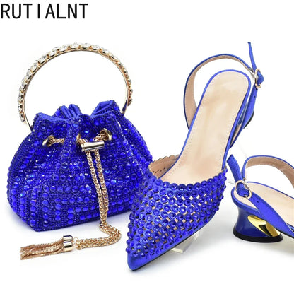 Luxury Italian Rhinestone Women’s Pumps with mid heel design, ideal for elegant parties, crafted by Hot Trends Area.