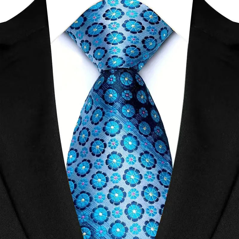 Luxurious 8CM Classic Men's Neck Tie in Green Blue Plaid Stripes, crafted from exquisite jacquard woven polyester for a refined look.