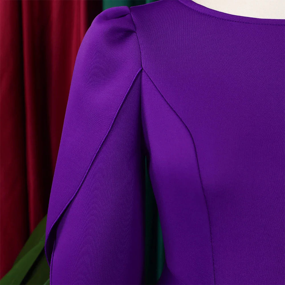 Elegant women's luxury pleated mid-calf dress in rich fabric, featuring a round neck and half sleeves, perfect for sophisticated occasions.