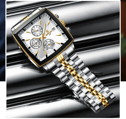 Men's luxury waterproof luminous smart watch with stainless steel band, showcasing elegant quartz movement.