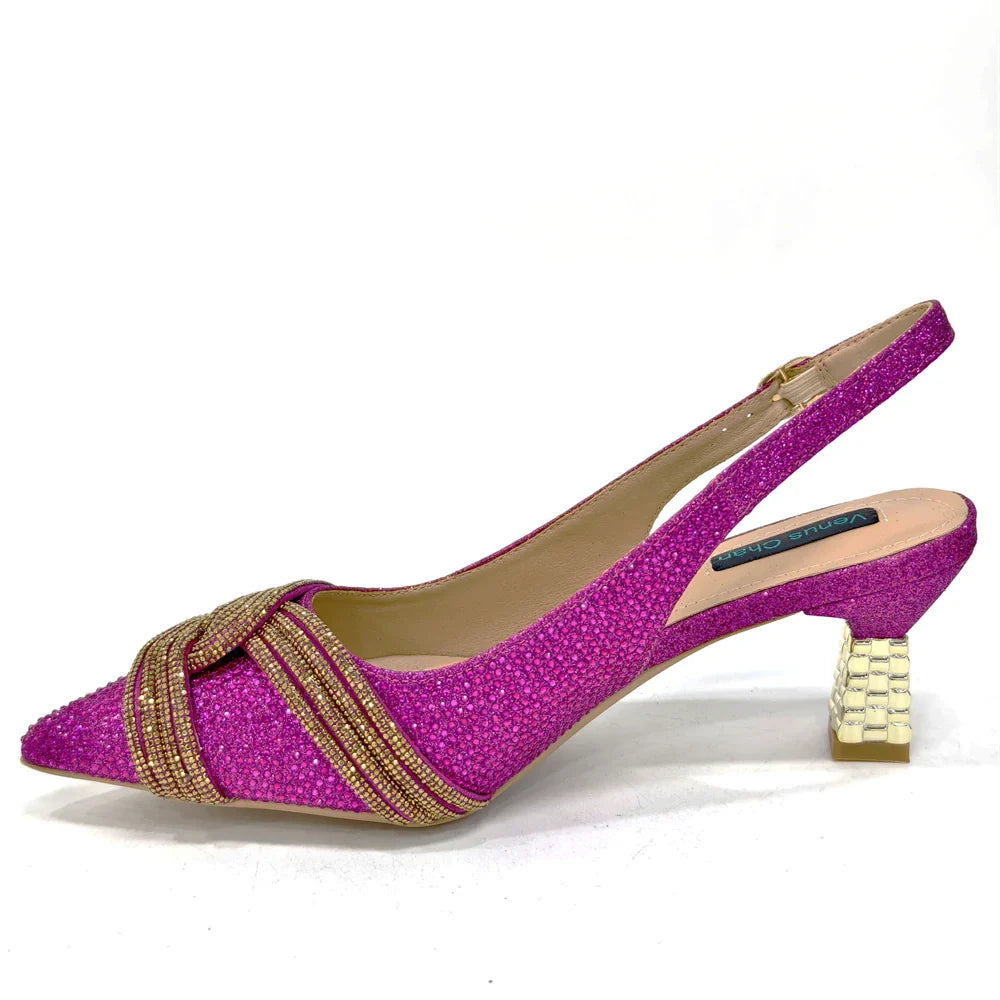 The Venus Chan Elegant Champagne shoes set against a tasteful backdrop, displaying the sophisticated design and high-quality materials, ideal for weddings and parties.