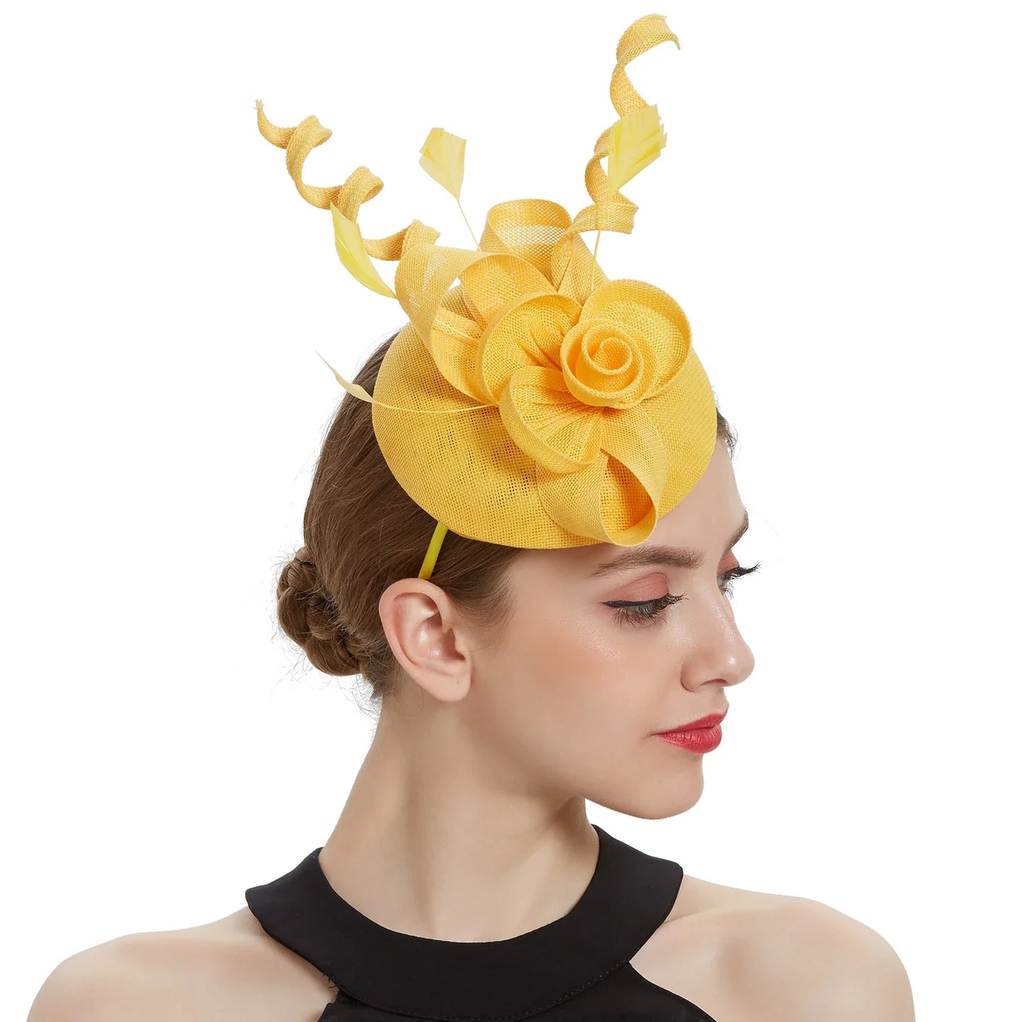 Elegant women's fascinator hat adorned with delicate accents, perfect for bridal or cocktail events.