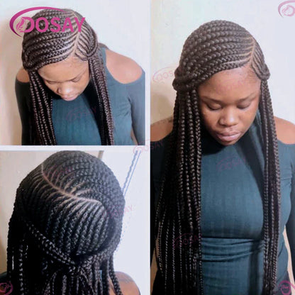 Luxury synthetic full lace braided wig for Black women, featuring a stunning side part and crafted with Swiss lace, perfect for sophisticated everyday wear.