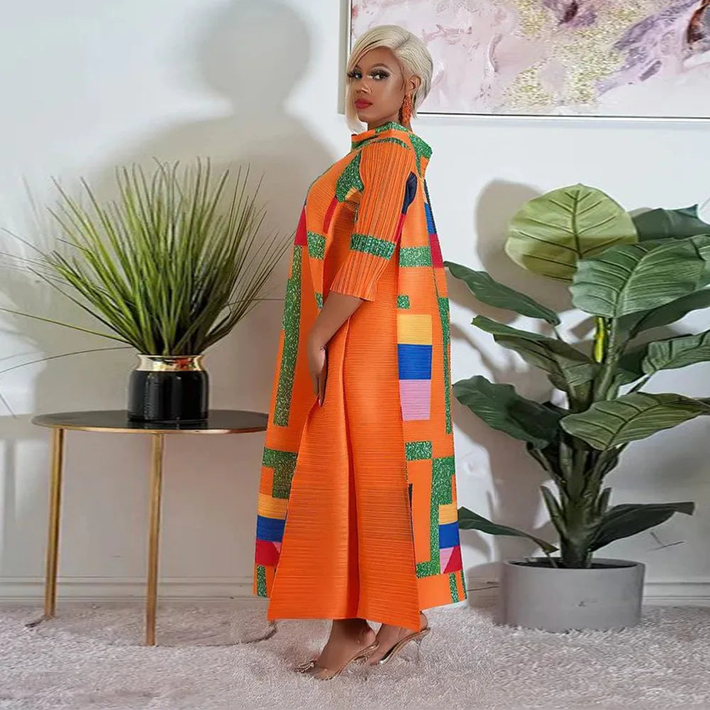 Close-up of the luxurious fabric and exquisite details of the Elegant African Dashiki Dress, perfect for sophisticated women's fashion.