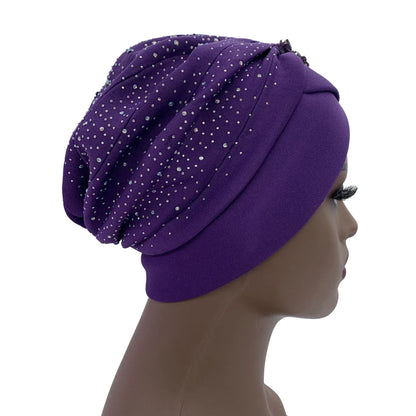 Exquisite African turban cap embellished with shimmering rhinestone accents, perfect for sophisticated women's headwear, accommodating head sizes 56-58cm.