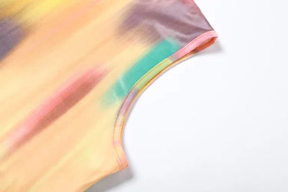 Elegantly styled BWQ maxi dress for women featuring a luxurious colorful tie-dye pattern and asymmetrical o-neck design, perfect for streetwear fashion.