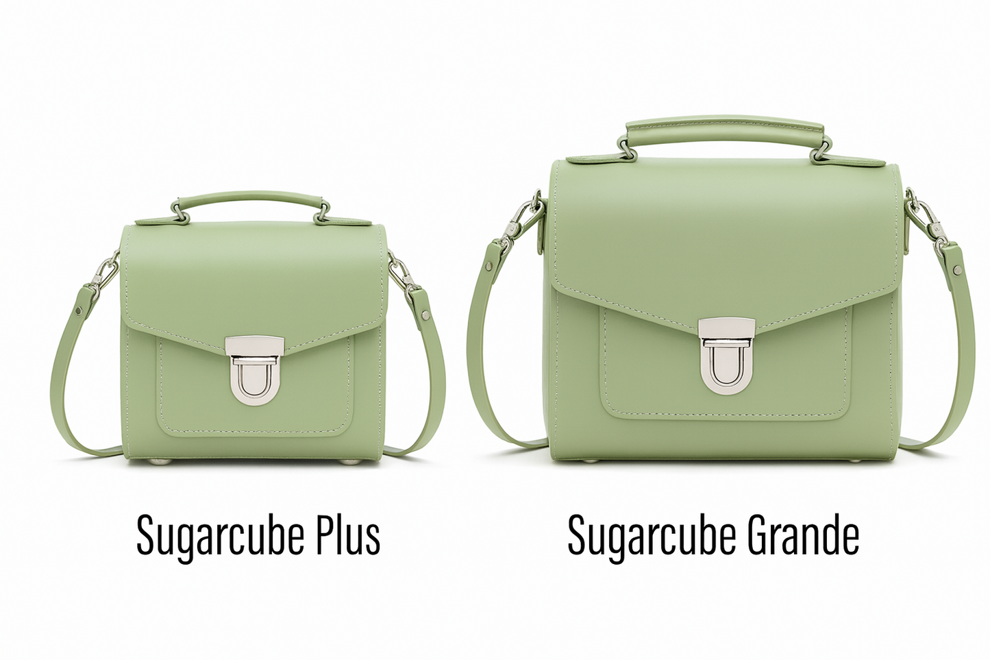 Handmade Sage Green Leather Sugarcube Handbag - Adjustable Crossbody/Clutch - Plus Size Available