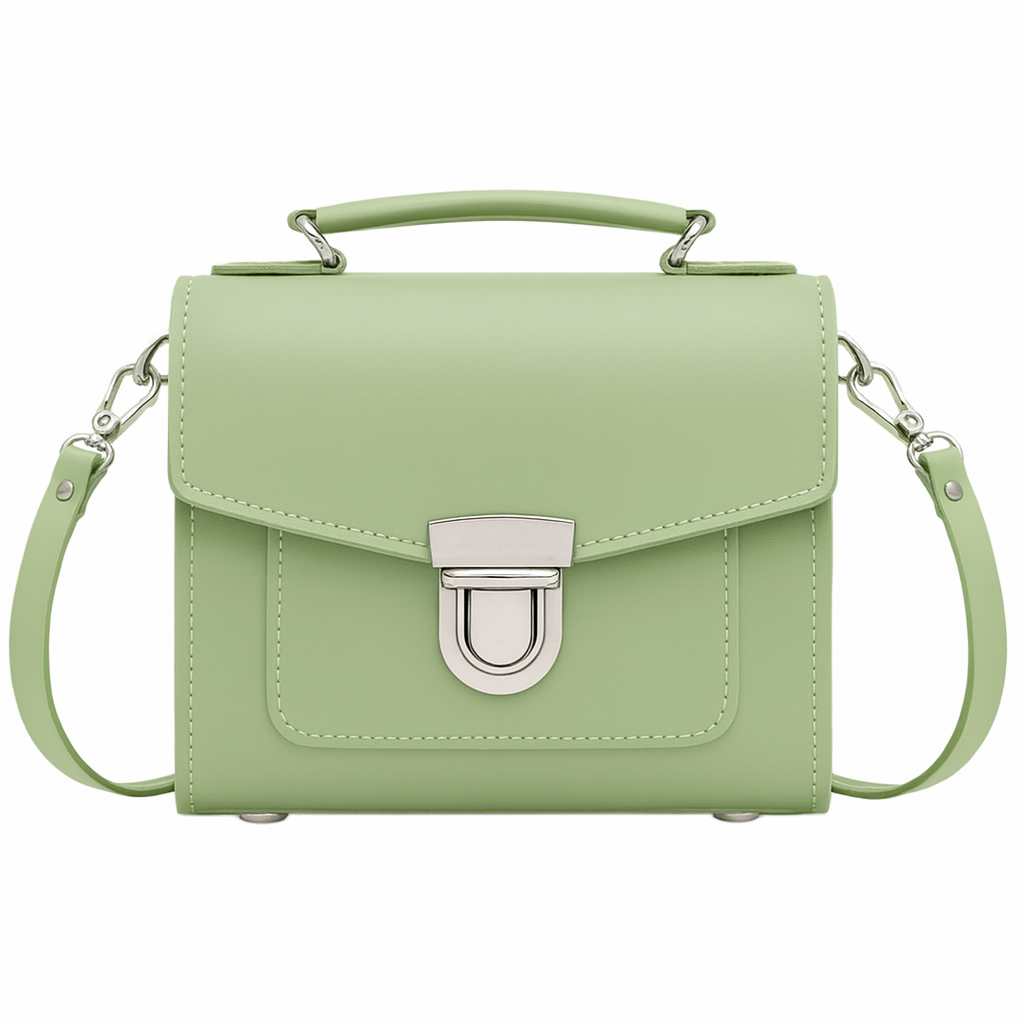 Handmade Sage Green Leather Sugarcube Handbag - Adjustable Crossbody/Clutch - Plus Size Available