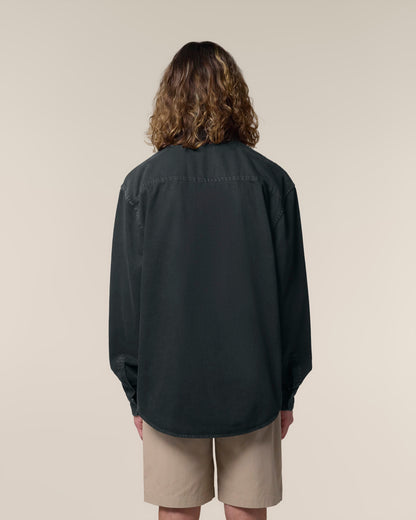 Luxurious 100% organic cotton heavy relaxed unisex shirt, showcasing its soft texture and stylish oversized fit, perfect for elegant everyday wear.