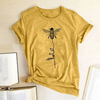 Bee Kind Women's Graphic Tee by Dazzling Dreams Studio, showcasing a vibrant positivity graphic on a premium quality cotton blend T-shirt.