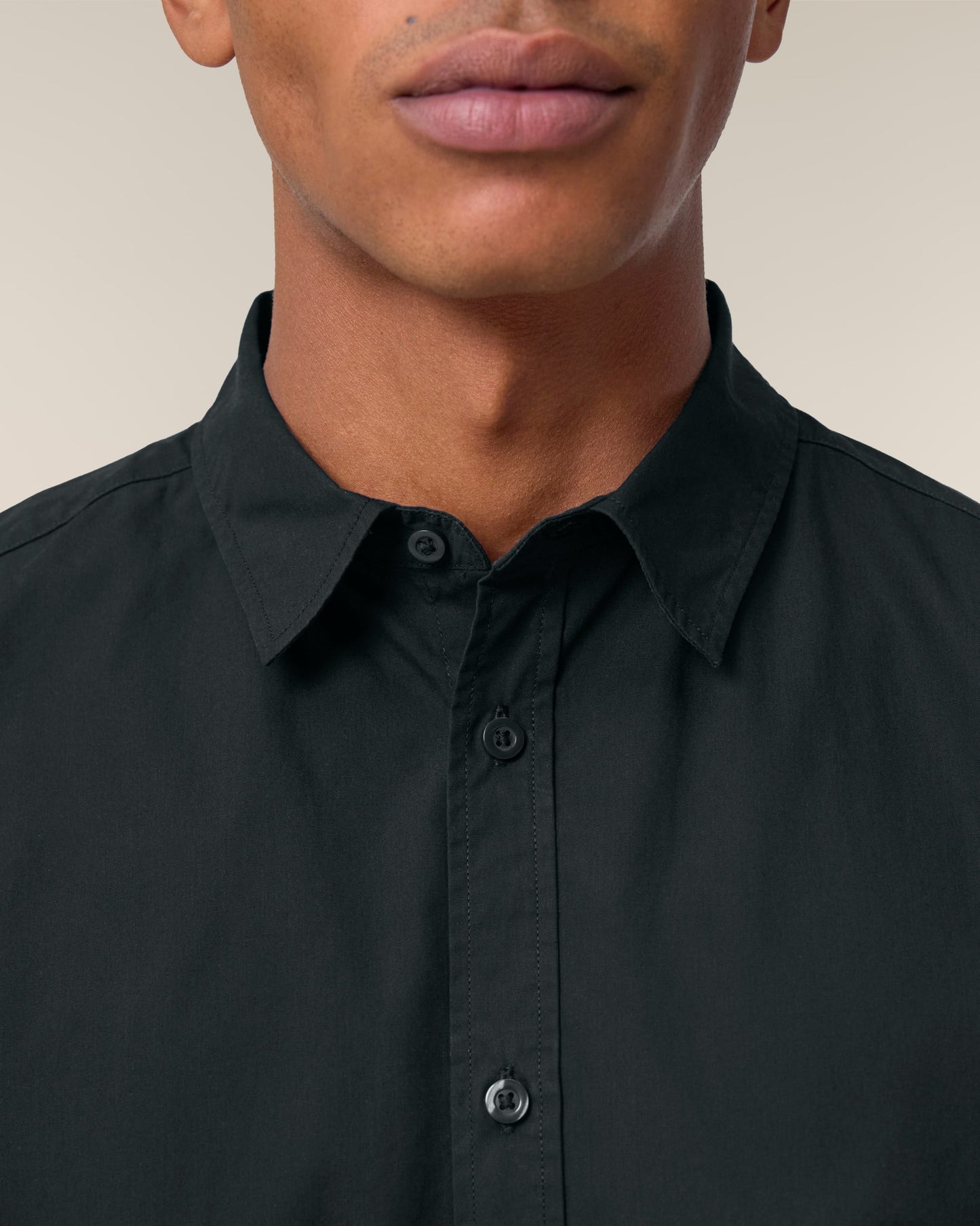 Model wearing the Luxury Organic Cotton Long Sleeve Shirt, demonstrating its versatility for both formal and casual occasions.