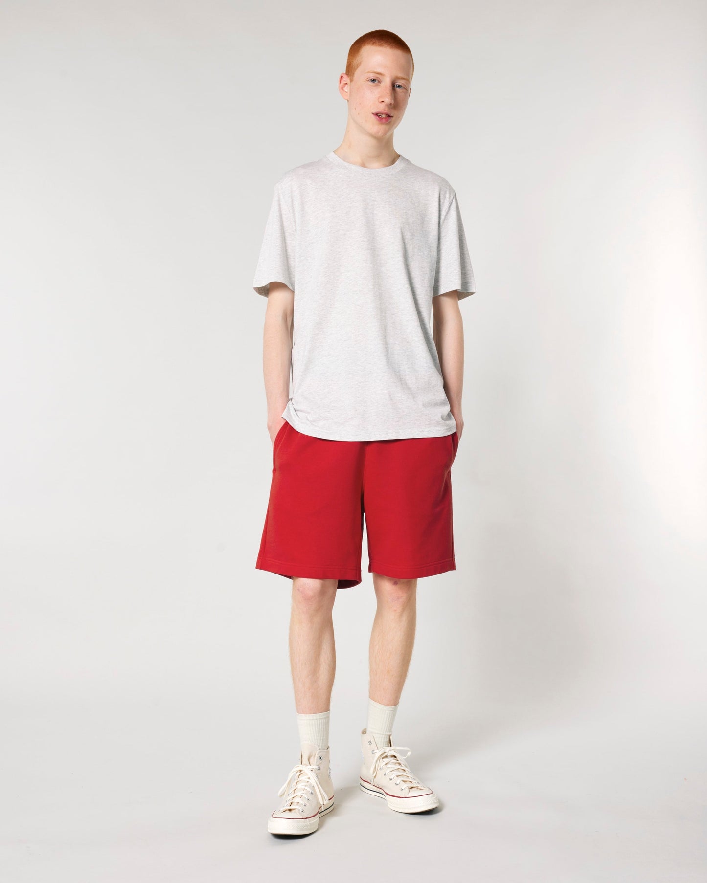 Luxury eco-friendly jogger shorts featuring exquisite twin-needle stitching at leg openings, ideal for both casual wear and active moments.