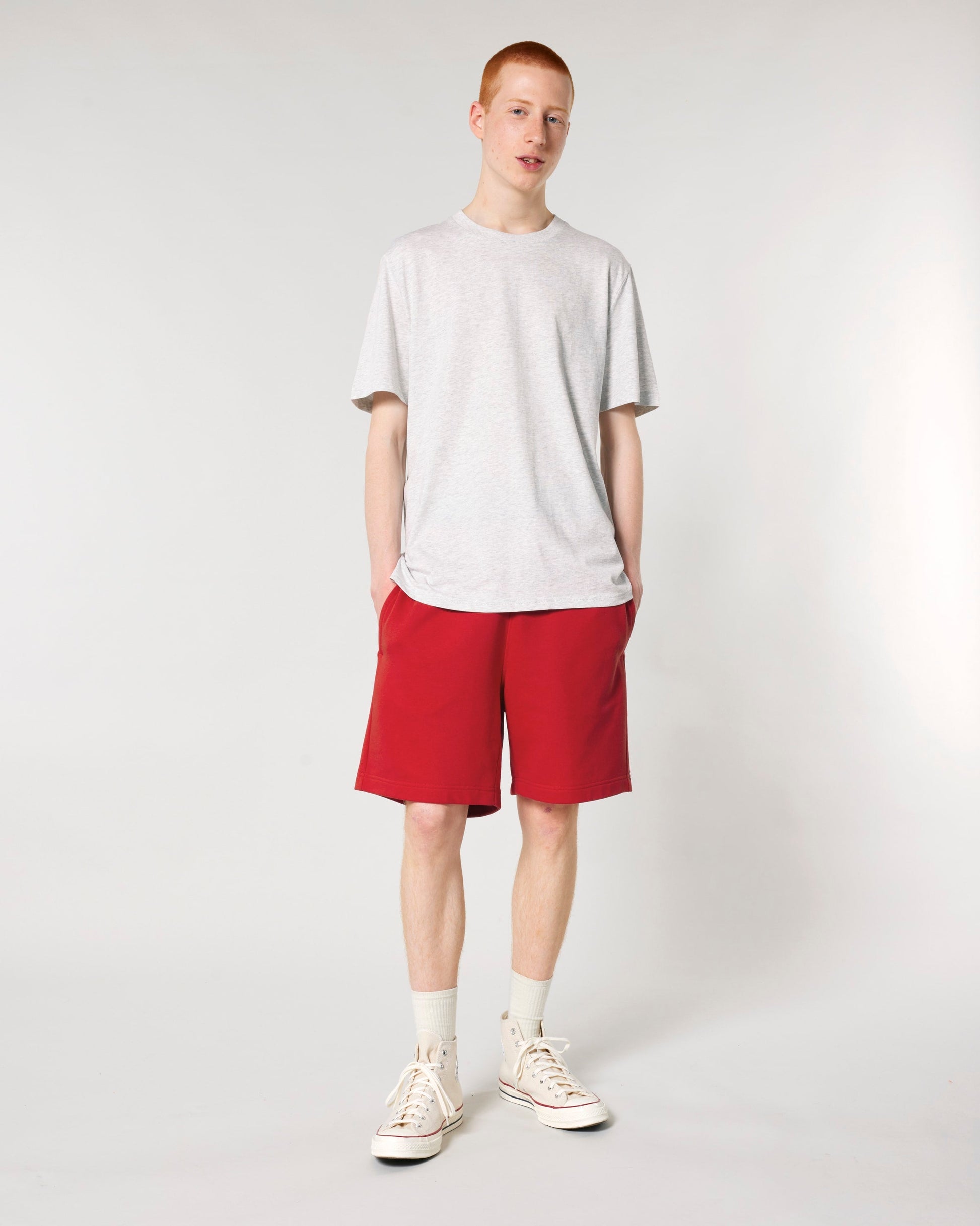 Luxury eco-friendly jogger shorts featuring exquisite twin-needle stitching at leg openings, ideal for both casual wear and active moments.