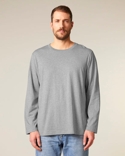 Close-up of Sustainable Organic Cotton Long Sleeve T-Shirt, highlighting the premium fabric quality and rich colour, ideal for sophisticated casual wear.