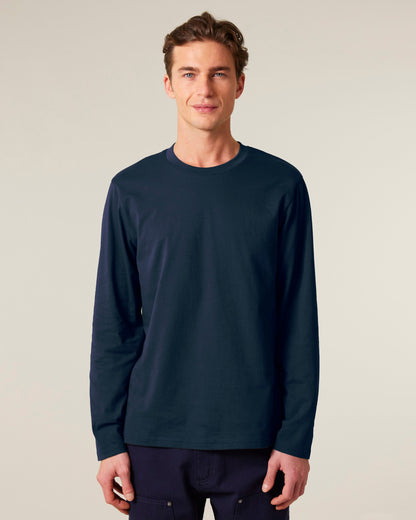 Luxury Organic Cotton Long Sleeve T-Shirt for Men in versatile medium fit, perfect for layering, showcasing soft texture and elegant design.