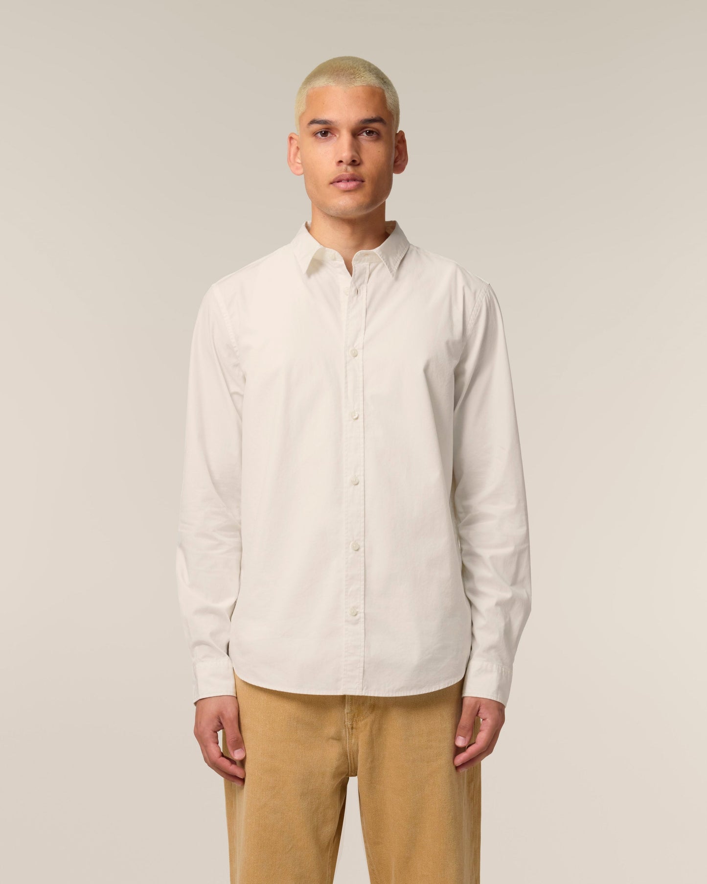 Luxury Organic Cotton Poplin Long Sleeve Shirt for Men, showcasing a lightweight and breathable design in a classic silhouette, perfect for any occasion.