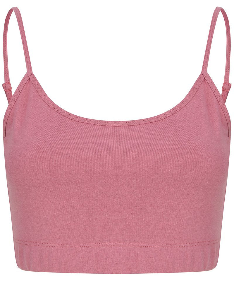 Chic display of the adjustable spaghetti straps on the cropped cami, designed for a comfortable fit and stylish appeal.