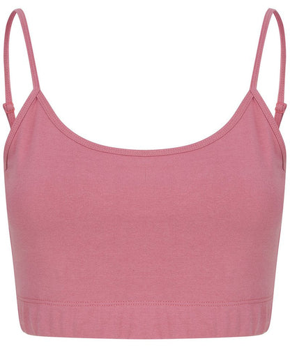 Chic display of the adjustable spaghetti straps on the cropped cami, designed for a comfortable fit and stylish appeal.