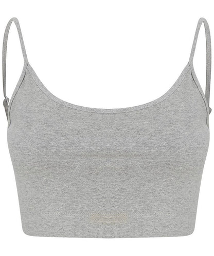 Sophisticated image of the cropped rPET cami, highlighting its clean edges and minimal bulk, perfect for layering or wearing alone.