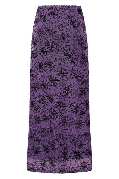 Model wearing Banned Apparel Seraphina Gothic Mesh Skirt styled for a dressy occasion, featuring alluring sheer overlay and flattering fit for sizes 8 and 10.