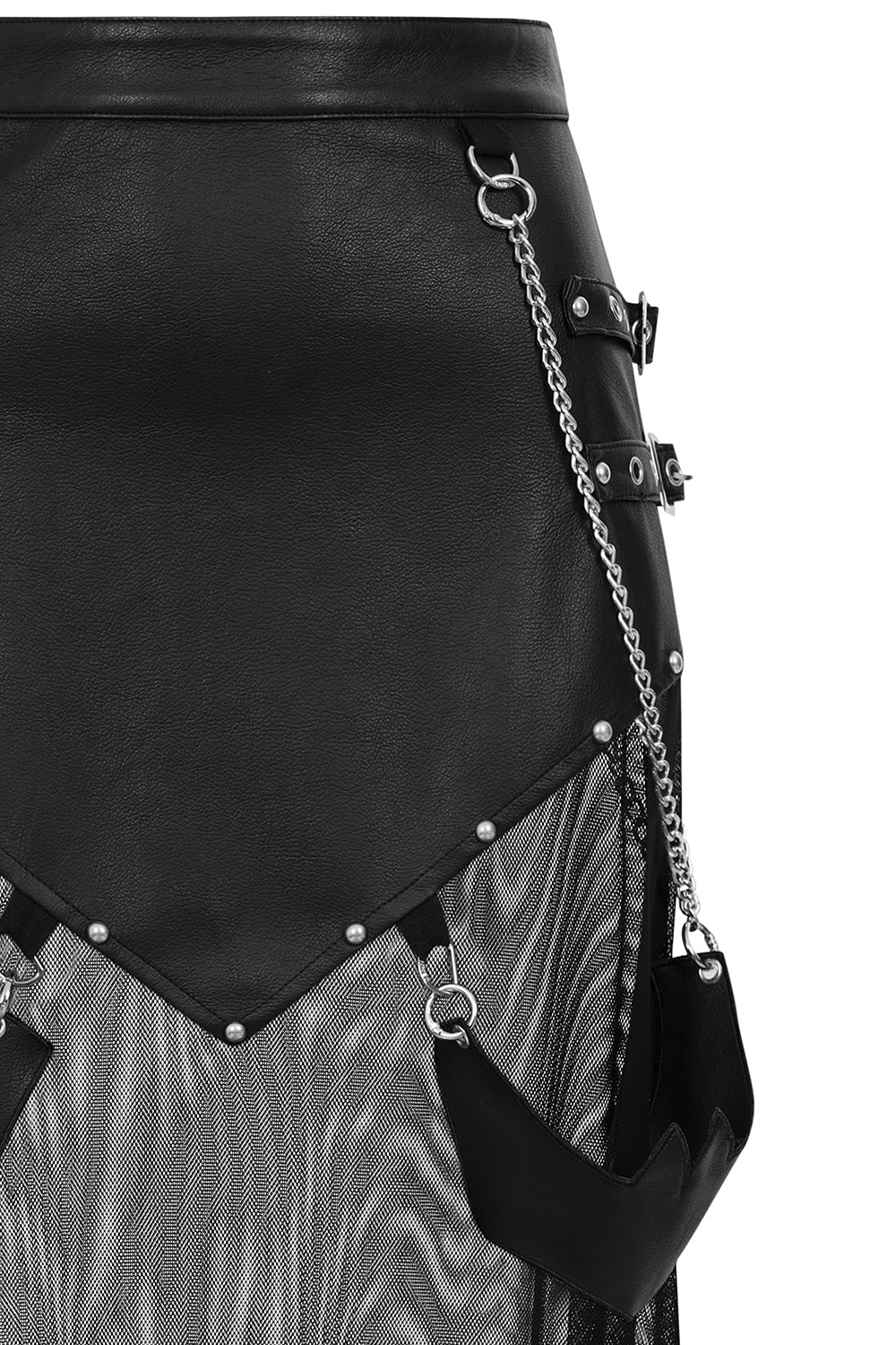 Close-up of the detachable bat accessories on the Banned Apparel Lamia Maxi Skirt featuring intricate chain details, embodying dark elegance and customised gothic style.