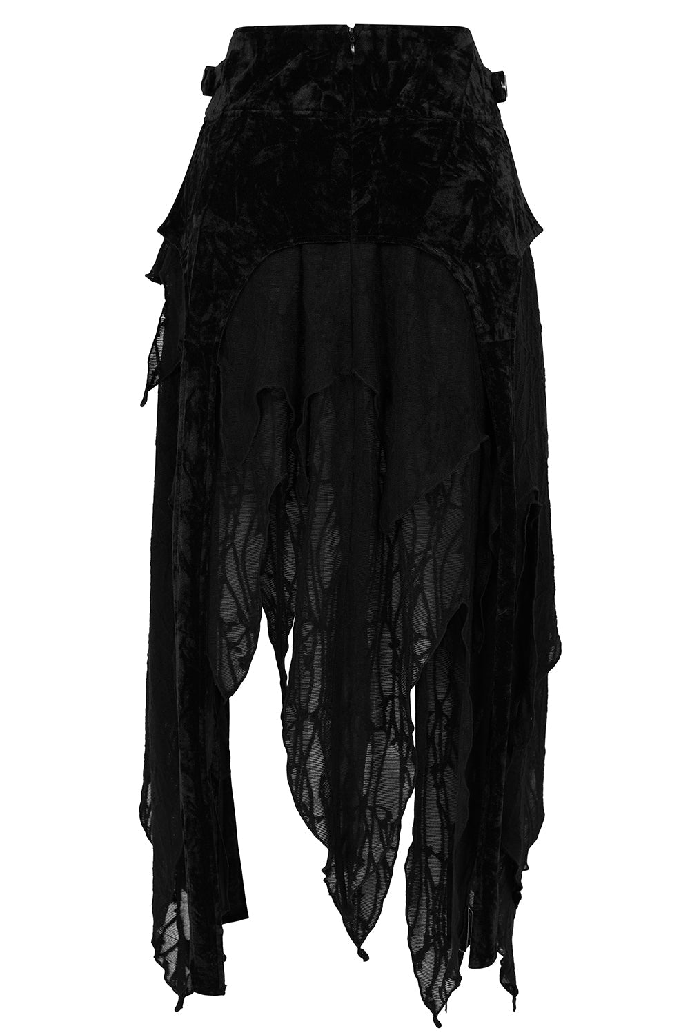 Dramatic silhouette of the Banned Apparel Inferna Skirt in motion, illustrating its ethereal layers and gothic elegance ideal for evening wear.