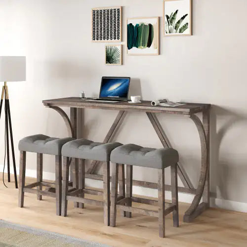 The "Apex" Artisan Bar & Workstation Ensemble - Solid Wood, Integrated Power, & Designer Stools