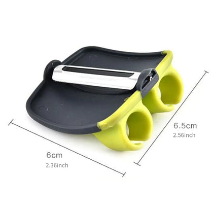 Meticulously designed stainless steel peeler accompanied by measurement details, merging aesthetic charm with practicality for the contemporary kitchen.
