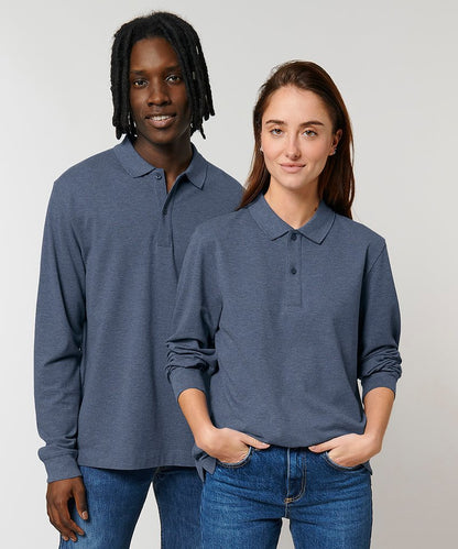Luxurious organic cotton long sleeve polo shirt for unisex, featuring a comfortable boxy fit, perfect for any sophisticated occasion.