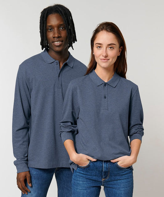 Luxurious organic cotton long sleeve polo shirt for unisex, featuring a comfortable boxy fit, perfect for any sophisticated occasion.