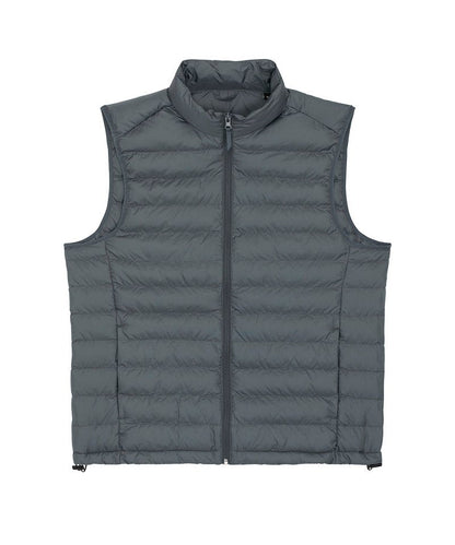 Exploring a chic layering style with the sustainable recycled polyester mens bodywarmer, highlighting its clean lines and simple elegance.