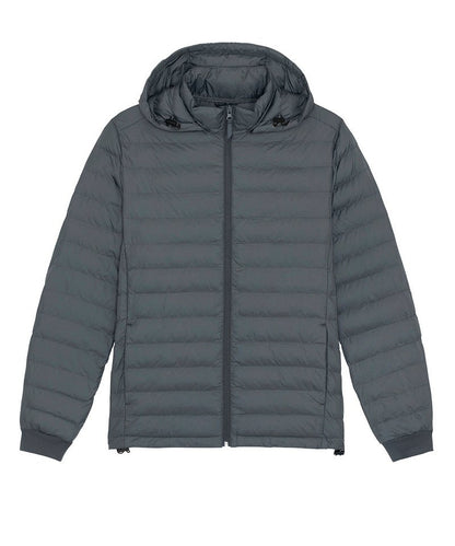 Men's Elegant Recycled Polyester Puffer Jacket Showcasing a Removable Hood - Sustainable Fashion by Earth Wardrobe