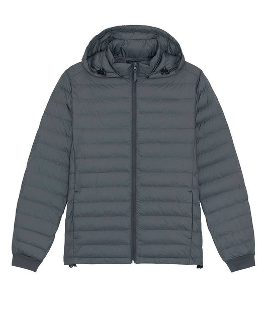 Men's Elegant Recycled Polyester Puffer Jacket Showcasing a Removable Hood - Sustainable Fashion by Earth Wardrobe