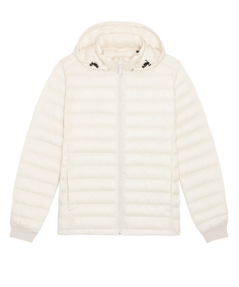 Opulent eco-conscious men's puffer jacket in rich texture, demonstrating a removable hood and exquisite craftsmanship for sustainable luxury.