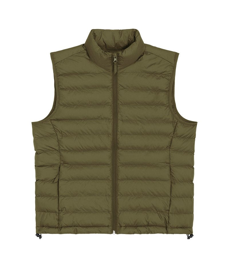 Chic sleeveless jacket for women, designed with a focus on comfort and style, crafted from recycled materials.