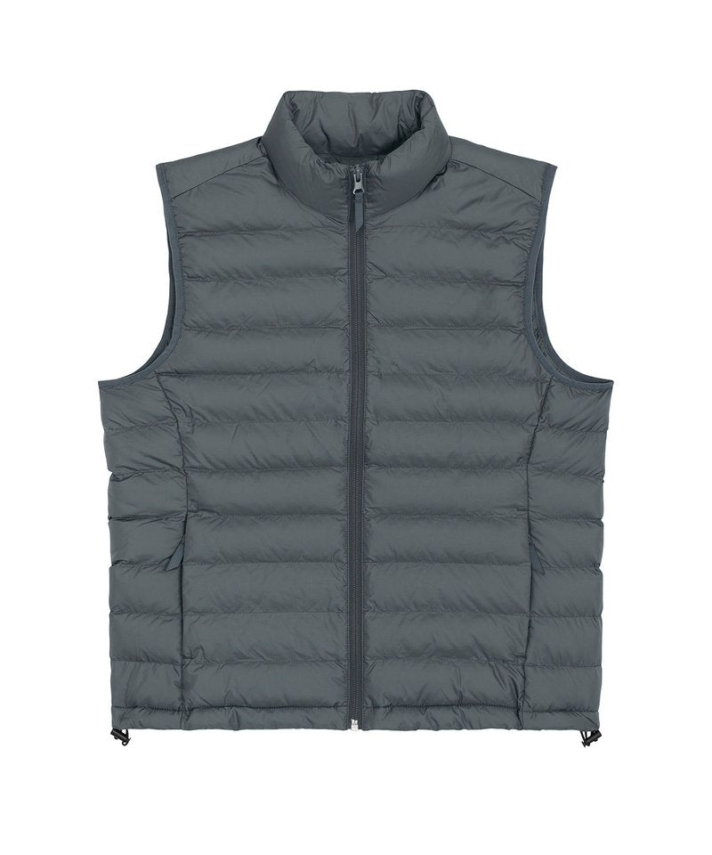 Luxury recycled polyester puffer bodywarmer for women, showcasing a light sleeveless design, perfect for stylish layering and eco-conscious fashion.